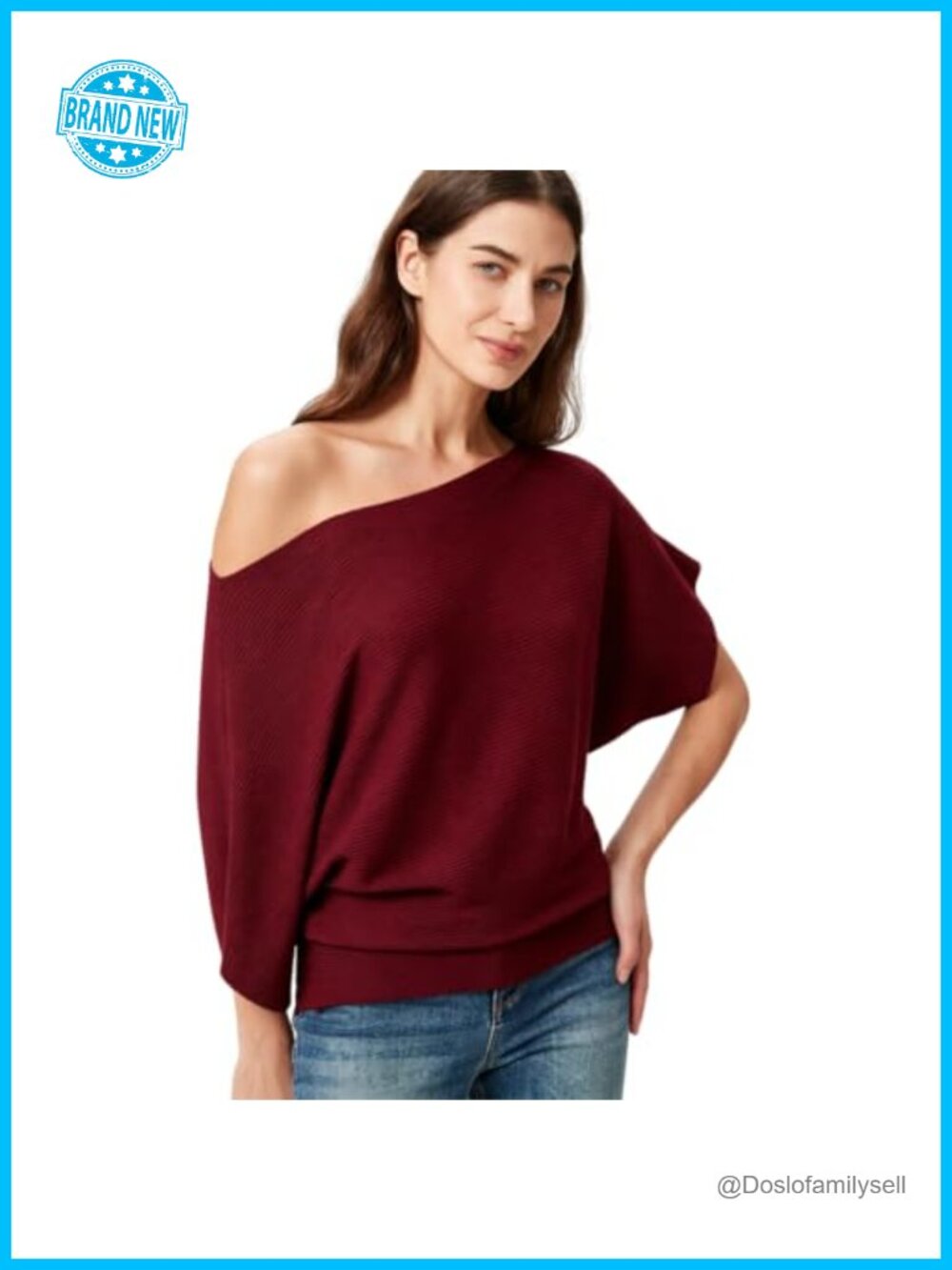 Off The Shoulder Batwing Dolman Knit Sweater Pullover Top